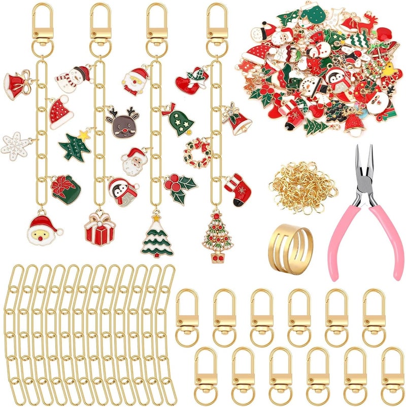 Augsun 189Pcs Christmas Keychain Making Kit, Charm Making Crafts Including 60 Christmas Charms 12 Keychain Clips Hooks 15 Extender Chains 100 Jump Ring and Jewelry Plier for Holiday Gifts - Image 1